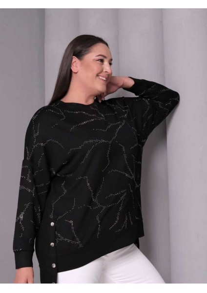 Kadın Kristal Kumaş Sweatshirt Taş Detaylı