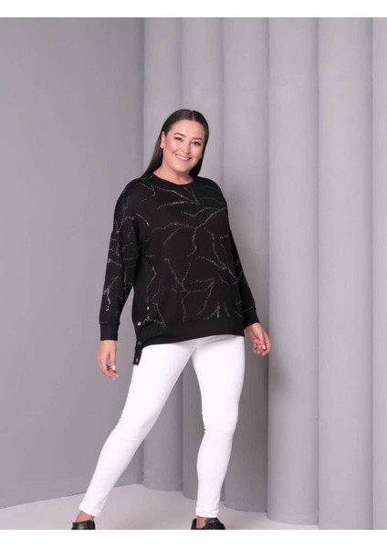 Kadın Kristal Kumaş Sweatshirt Taş Detaylı modelleri