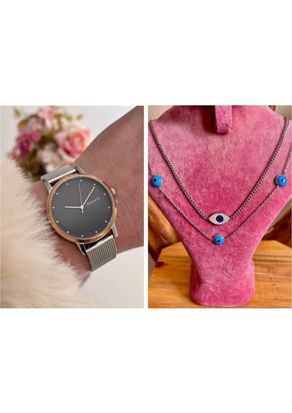 Ayarlanailir Hasır Kordon Çelik Kadın Kol SAATI+%100 Çelik Kolye Hediyeli fiyatları