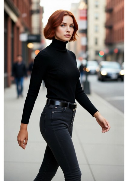 Kadın Basic Balıkçı Yaka Fitted Triko Kazak Akrilik Kumaşıyla Kış Kombinlerinin Vazgeçilmezi fırsatları