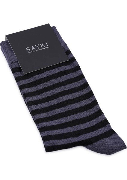 Gri Çizgili Pamuklu Soket Çorap