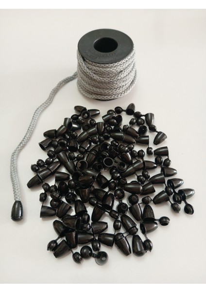 10 mt Gri Renk Esnek 6 mm Eşofman Kapüşon Bağcık Ipi ve 20 Adet Plastik Tıpalı Kapüşon Ucu