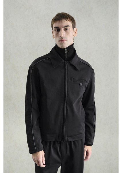 Deri Biyeli Siyah Klasik Ceket modelleri