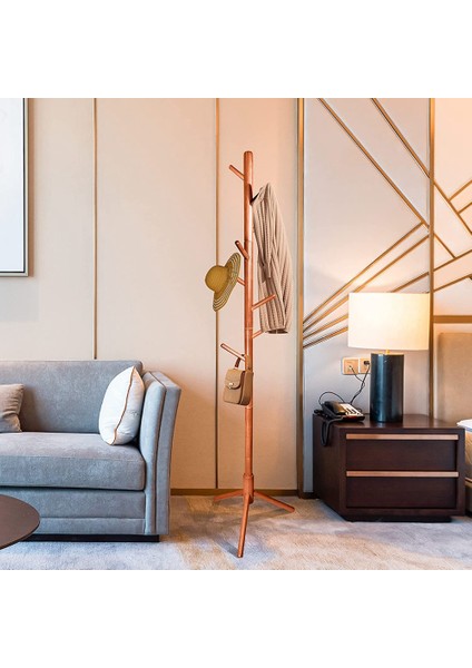 Santkuee Kancalı Ahşap Portmanto, Mont, Giysi, Şapka Için Serbest Ayaklı Portmanto Askı Standı, Yatak Odasında, Kahverengi (Yurt Dışından) fırsatları