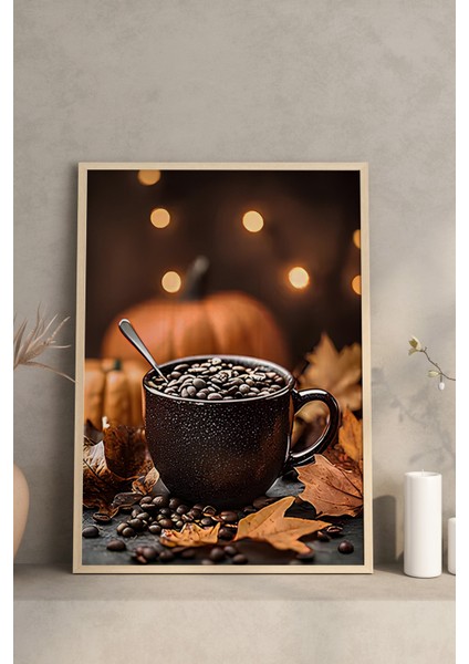 ☕ Sıcak Sonbahar Havası – 3'lü Mdf Uv Baskılı Kahve Temalı Ahşap Çerçeveli Tablo Seti CRV1014 23 x 32 modelleri