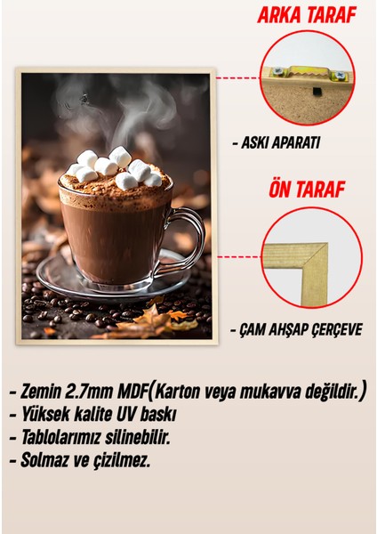 ☕ Sıcak Sonbahar Havası – 3'lü Mdf Uv Baskılı Kahve Temalı Ahşap Çerçeveli Tablo Seti CRV1014 23 x 32
