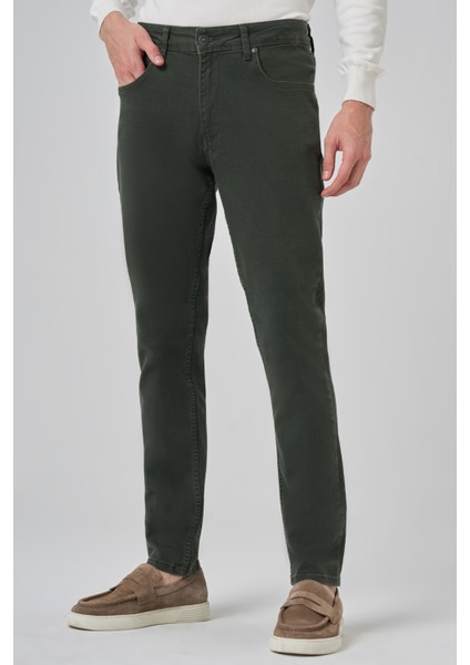 Erkek Haki Denim 5 Cep Slim Fit Jean Kot Pantolon fırsatları