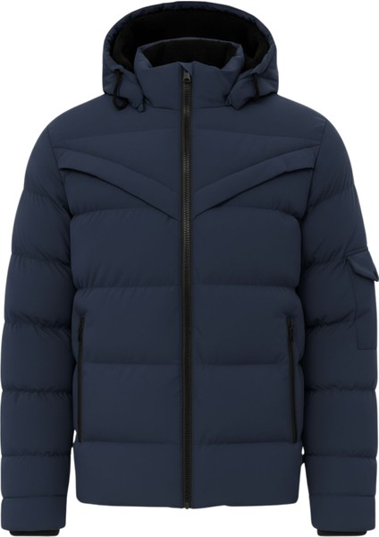 Erkek Lacivert Erkek Outdoor Su Geçirmez Kapüşonlu Kışlık Kaban – Rüzgar ve Yağmura Dayanıklı Mont&kaban