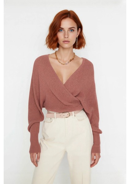 Kadın Casual V Yaka Kruvaze Triko Kazak Regular Kalıp Tek Plaka Dokuma Rahat Kışlık Seçim Kaliteli fiyatları