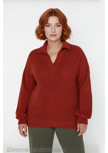 Kadın Basic Selanik Örgü Polo Yaka Relaxed Kalıp Akrilik Triko Kazak Soğuk Günlerin Vazgeçilmezi fiyatları