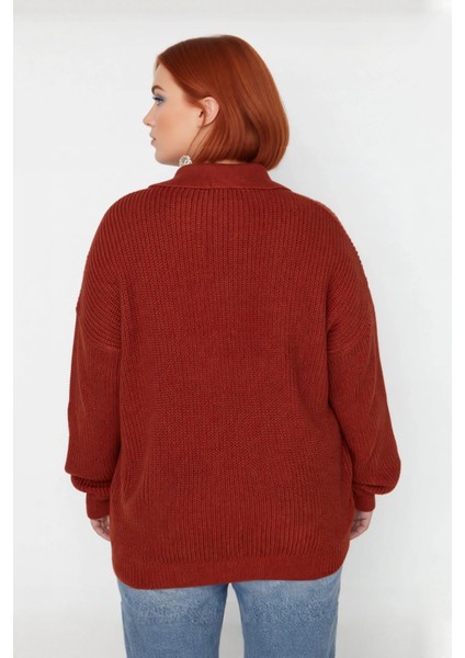 Kadın Basic Selanik Örgü Polo Yaka Relaxed Kalıp Akrilik Triko Kazak Soğuk Günlerin Vazgeçilmezi modelleri