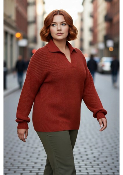 Kadın Basic Selanik Örgü Polo Yaka Relaxed Kalıp Akrilik Triko Kazak Soğuk Günlerin Vazgeçilmezi fırsatları