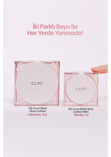 Yoğun Nem ve Işıltı Veren Cushion CLIO Kill Cover Mesh Glow Cushion Mini (3 Linen) SPF50+ PA++++