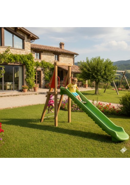 Ahşap Çocuk Oyun Parkı - Tek Kaydıraklı Ekonomik Model H150