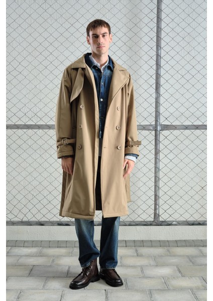 Kemerli Kruvaze Yaka Içi Polarlı Bej Trençkot modelleri