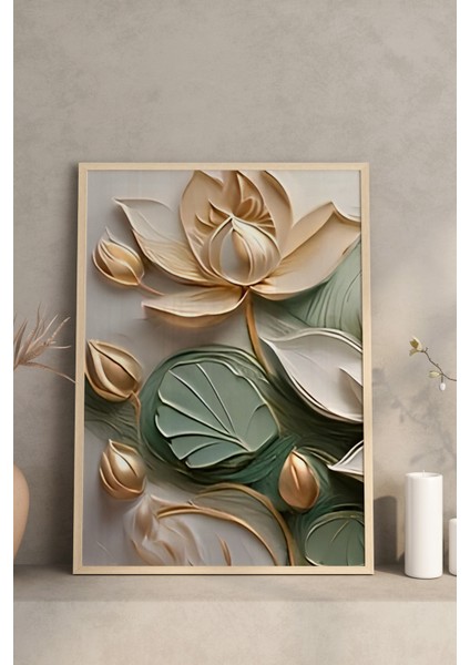 🌿 3'lü Çerçeveli Lotus Çiçek Temalı Mdf Tablo Seti – Ahşap Çerçeve, Uv Baskı 🪷 CRV1029 23 x 32 modelleri