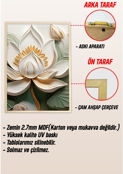 🌿 3'lü Çerçeveli Lotus Çiçek Temalı Mdf Tablo Seti – Ahşap Çerçeve, Uv Baskı 🪷 CRV1029 23 x 32