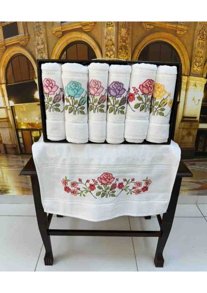 %100 Pamuklu Iğne Oyası Gül Desen Işlemeli Kadife Lüx Çeyizlik El ve Yüz Havlusu Kutulu Set fiyatları