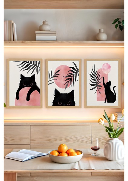 🐾 Siyah Kedi Temalı 3’lü Çerçevesiz Tablo Seti – 13X17 | 21X30 | 30X40 cm – Uv Baskılı 🖼️ CRVS1035 13 x 17