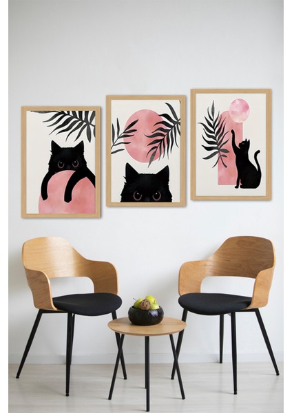 🐾 Siyah Kedi Temalı 3’lü Çerçevesiz Tablo Seti – 13X17 | 21X30 | 30X40 cm – Uv Baskılı 🖼️ CRVS1035 13 x 17 modelleri