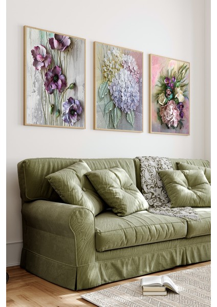 💐 3'lü Çerçeveli Renkli Çiçek Kompozisyonu Tablo Seti –ahşap Çam Çerçeveli, Uv Baskılı🌿 CRV1026 23 x 32 fiyatları
