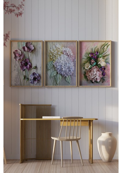 💐 3'lü Çerçeveli Renkli Çiçek Kompozisyonu Tablo Seti –ahşap Çam Çerçeveli, Uv Baskılı🌿 CRV1026 23 x 32 modelleri