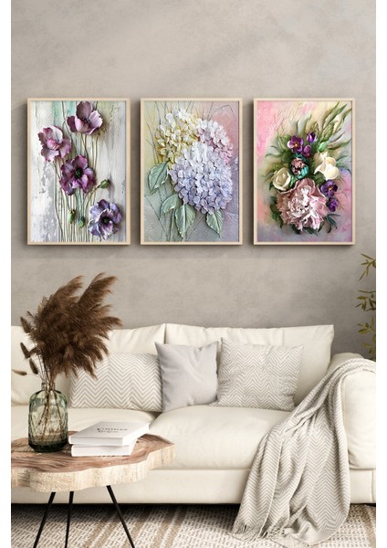 💐 3'lü Çerçeveli Renkli Çiçek Kompozisyonu Tablo Seti –ahşap Çam Çerçeveli, Uv Baskılı🌿 CRV1026 23 x 32 indirimleri
