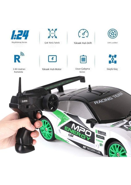 Uzaktan Kumandalı Şarjlı Drift Araba 1:24 - Beyaz-Yeşil fiyatları