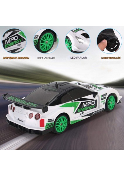 Uzaktan Kumandalı Şarjlı Drift Araba 1:24 - Beyaz-Yeşil modelleri
