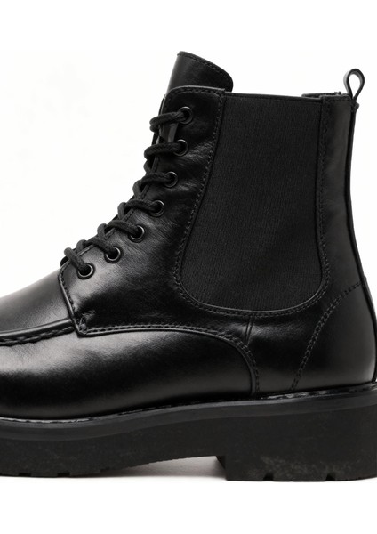 Efektli Bağcıklı Deri Siyah Bot indirimleri