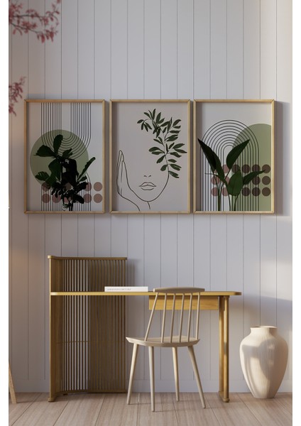 🌿 3’lü Çerçeveli Minimal Yüz ve Yaprak Temalı Tablo Seti – Uv Baskılı, Ahşap Çerçeveli 🌿 CRV1030 23 x 32 fiyatları
