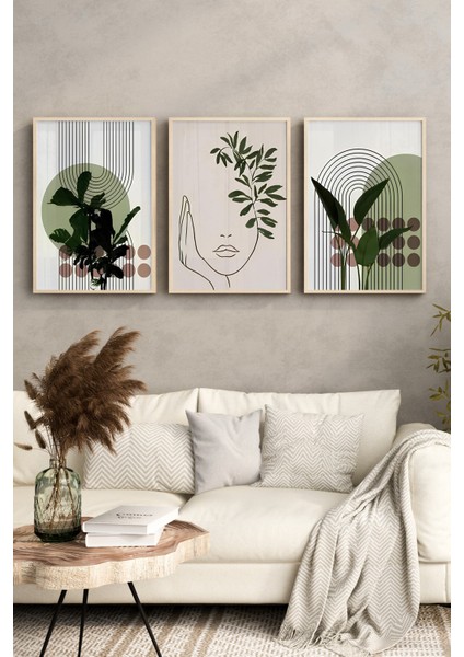 🌿 3’lü Çerçeveli Minimal Yüz ve Yaprak Temalı Tablo Seti – Uv Baskılı, Ahşap Çerçeveli 🌿 CRV1030 23 x 32 fırsatları