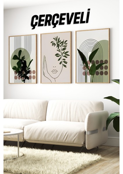 🌿 3’lü Çerçeveli Minimal Yüz ve Yaprak Temalı Tablo Seti – Uv Baskılı, Ahşap Çerçeveli 🌿 CRV1030 23 x 32 indirimleri
