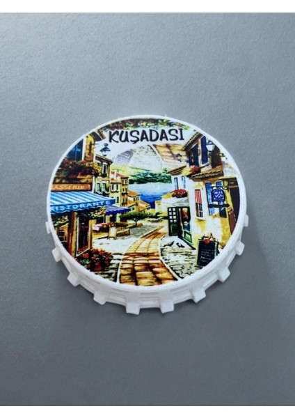 Kuşadası Temalı Kapak Şeklinde Açacak Magnet Şişe Açacağı Bej