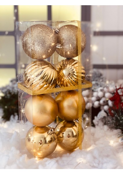 Yılbaşı Çam Ağacı Süsü Gold Altın Top Süs 8 cm 8 Li Paket Cici Top fiyatları