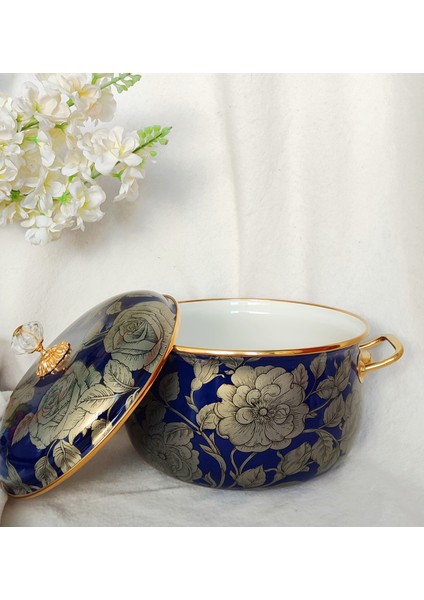 Lacivert Gül Emaye Lux Tencere 5 Litre 24 cm Çap Süt Yoğurt Çorba Tenceresi fiyatları