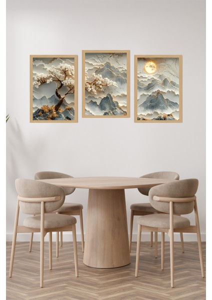 🖼️ 3’lü Uv Baskılı Çerçevesiz Manzara Tablo Seti –japon Esintili Altın Detaylı Dağ Motifli CRVS1037 13 x 17 fiyatları