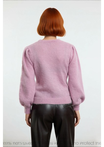 Kadın Pembe Bisiklet Yaka Işlemeli Desenli Triko Kazak Günlük Kullanım Için Ideal Uzun Kollu Model modelleri