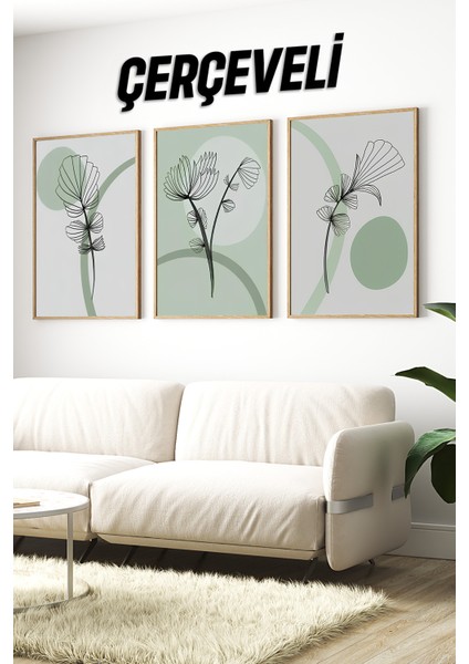 3’lü Çerçeveli Yeşil Tonlarda Minimal Çizgisel Bitki Tablo Seti –uv Baskılı, Mdf Zeminli 🖼️ CRV1031 23 x 32 indirimleri