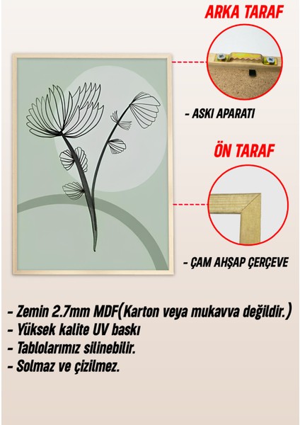 3’lü Çerçeveli Yeşil Tonlarda Minimal Çizgisel Bitki Tablo Seti –uv Baskılı, Mdf Zeminli 🖼️ CRV1031 23 x 32