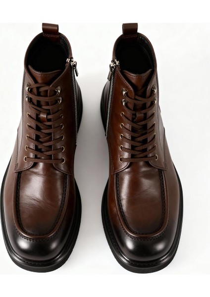 Efektli Bağcıklı Deri Kahverengi Bot fiyatları