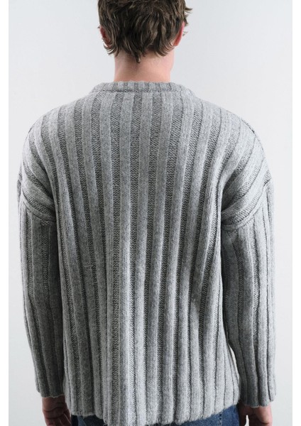 Kalın Fitilli Yünlü Gri Kazak modelleri