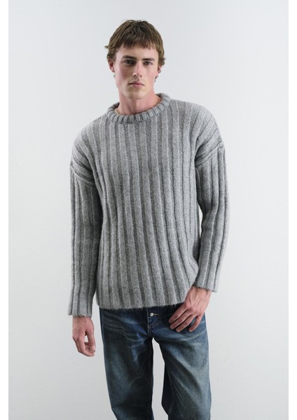 Kalın Fitilli Yünlü Gri Kazak fırsatları