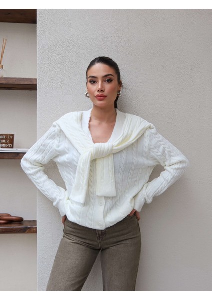 Şal Detay Triko Hırka