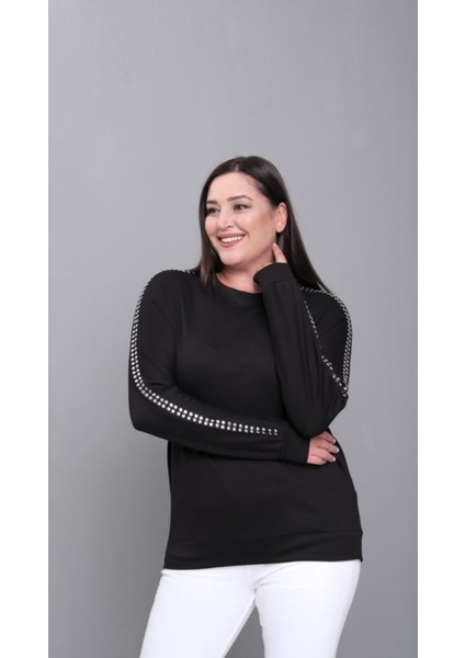 Kadın Kristal Kumaş Sweatshirt Zımba Detaylı fiyatları
