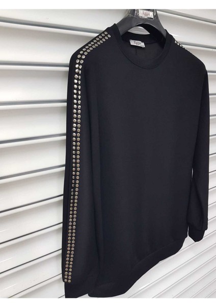 Kadın Kristal Kumaş Sweatshirt Zımba Detaylı indirimleri