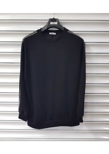Kadın Kristal Kumaş Sweatshirt Zımba Detaylı
