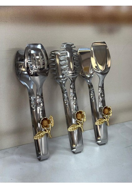 3 Lü Güllü Gümüş Maşa Seti