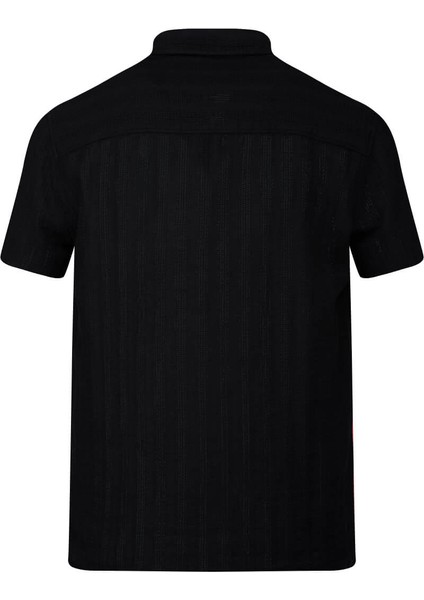 Siyah Comfort Fit Çizgili Düğmeli Yaka 100% Pamuk Kısa Kollu Casual Gömlek modelleri
