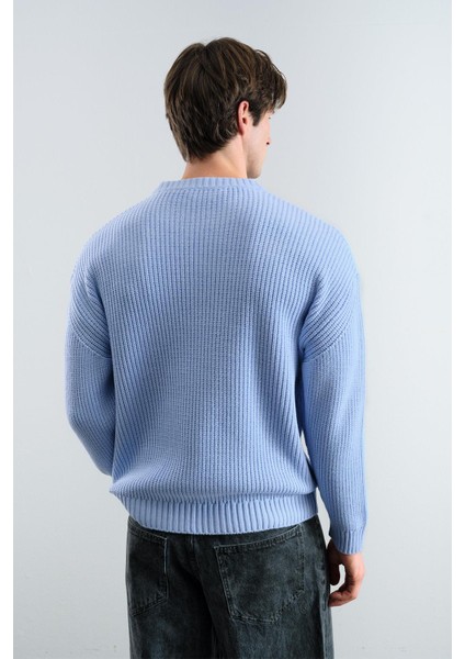 Regular Fıt Fitilli Mavi Triko Kazak fiyatları